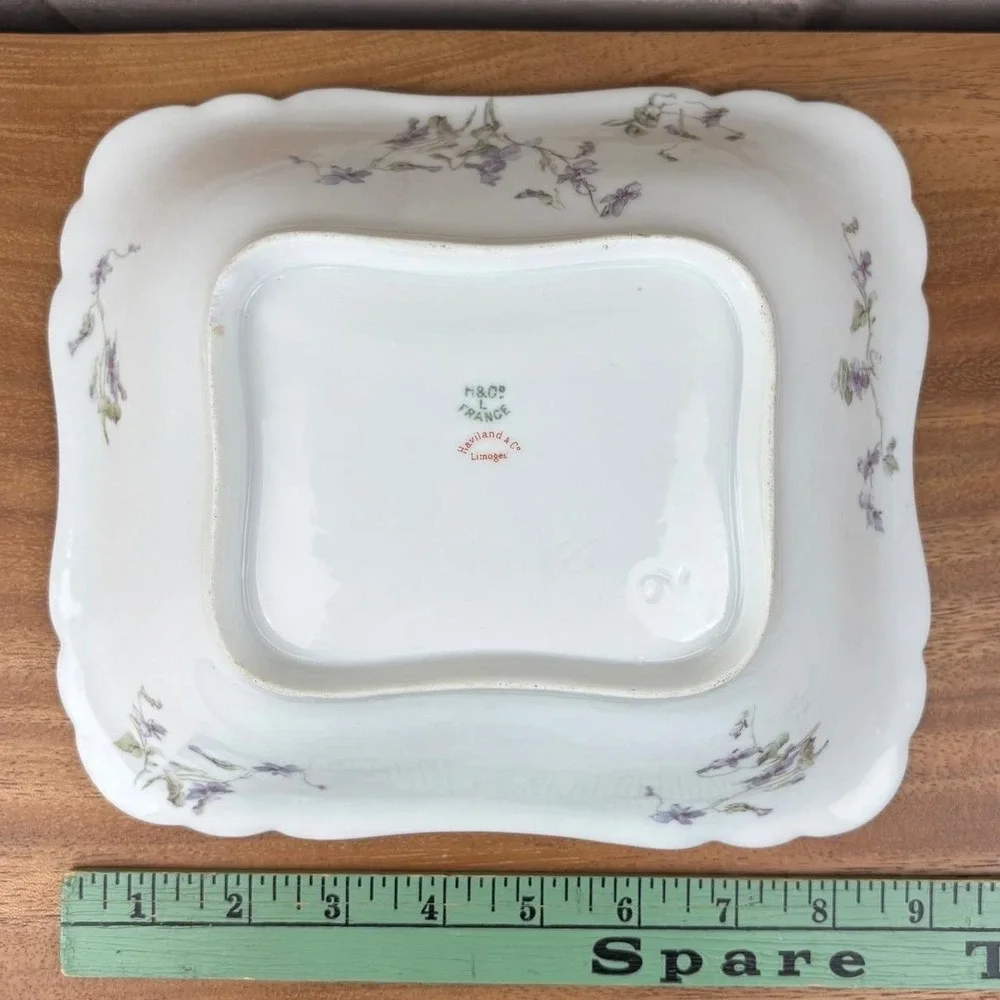 Antique Haviland & Co Limoges 1895 Violet Floral Rectangular Serving Dish France
